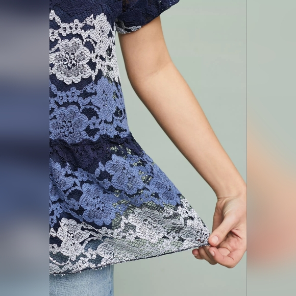 Anthropologie | Stripe Lace Peplum Top - Picture 2 of 5